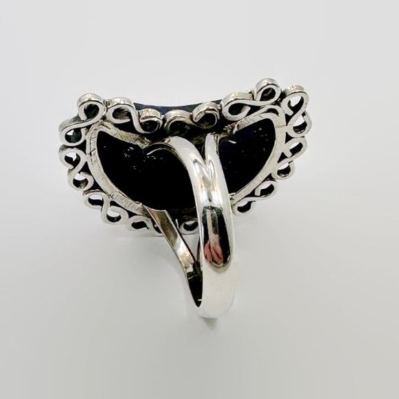 Lapis Ring, Moon, Sterling Silver, Crescent Moon, Artisan, Size 6 1/2, Statement - Picture 4 of 6